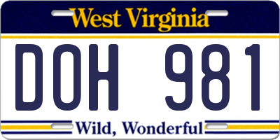 WV license plate DOH981
