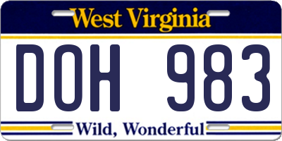 WV license plate DOH983