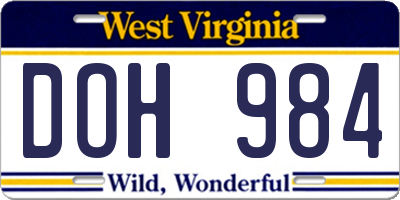 WV license plate DOH984