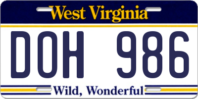 WV license plate DOH986