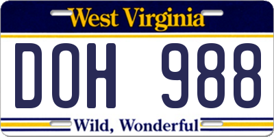 WV license plate DOH988
