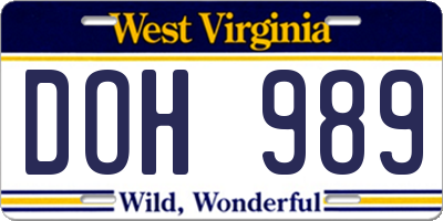 WV license plate DOH989