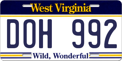 WV license plate DOH992