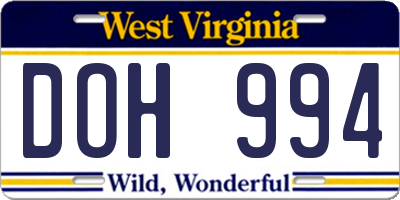 WV license plate DOH994