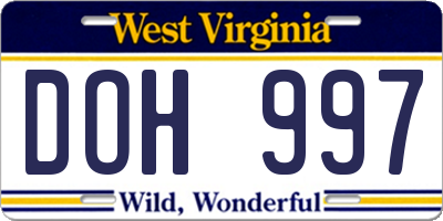 WV license plate DOH997