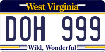 WV license plate DOH999