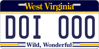 WV license plate DOI000