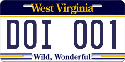 WV license plate DOI001