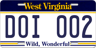 WV license plate DOI002