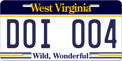 WV license plate DOI004