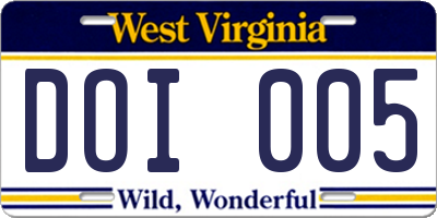 WV license plate DOI005