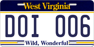 WV license plate DOI006