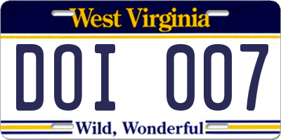 WV license plate DOI007