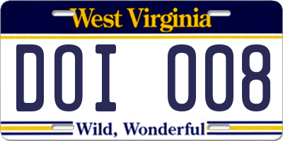 WV license plate DOI008