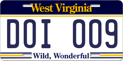 WV license plate DOI009