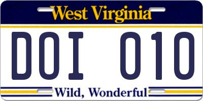WV license plate DOI010