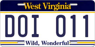 WV license plate DOI011