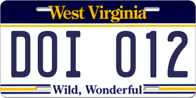 WV license plate DOI012