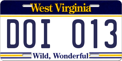 WV license plate DOI013