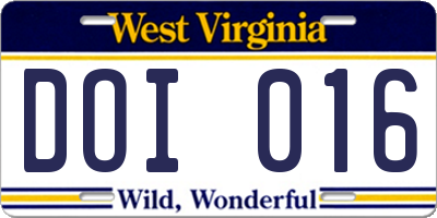 WV license plate DOI016