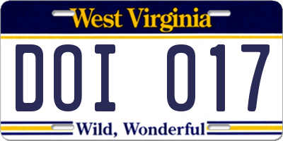 WV license plate DOI017