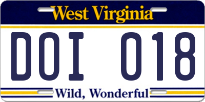 WV license plate DOI018