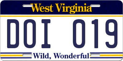 WV license plate DOI019