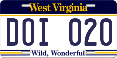 WV license plate DOI020