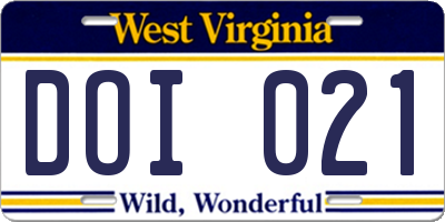 WV license plate DOI021