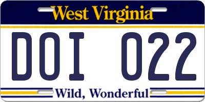 WV license plate DOI022