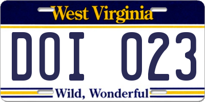 WV license plate DOI023