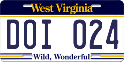 WV license plate DOI024