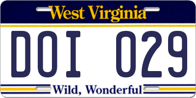WV license plate DOI029