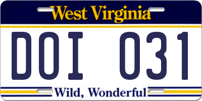 WV license plate DOI031