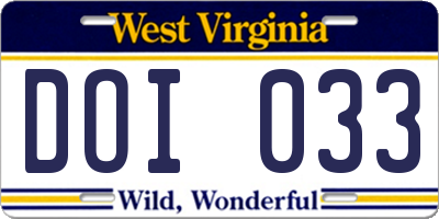 WV license plate DOI033