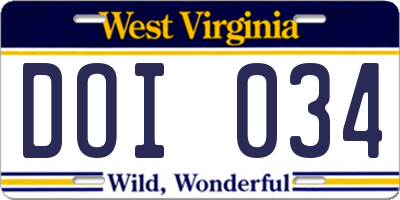 WV license plate DOI034