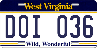 WV license plate DOI036