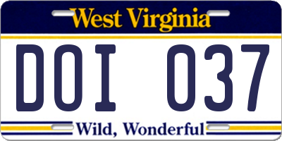 WV license plate DOI037