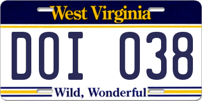 WV license plate DOI038