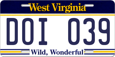 WV license plate DOI039