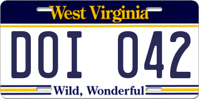 WV license plate DOI042