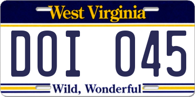 WV license plate DOI045