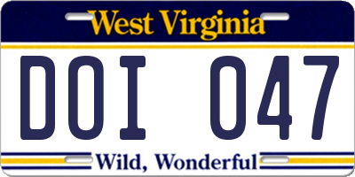 WV license plate DOI047