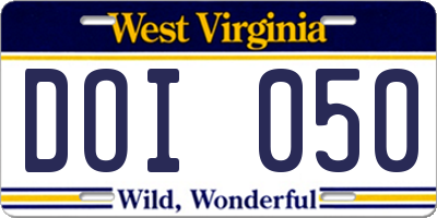 WV license plate DOI050
