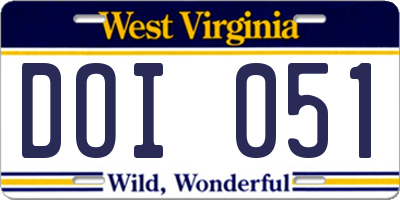 WV license plate DOI051