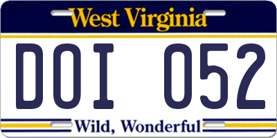 WV license plate DOI052