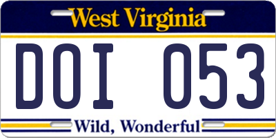 WV license plate DOI053