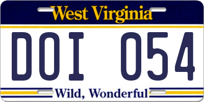 WV license plate DOI054