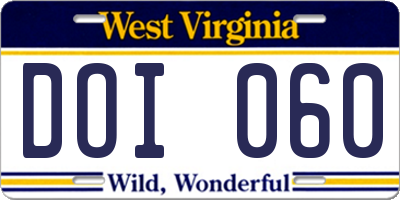 WV license plate DOI060
