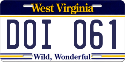 WV license plate DOI061